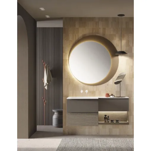 Mobile da Bagno Bloom 02 in laccato e HPL rovere di Novello