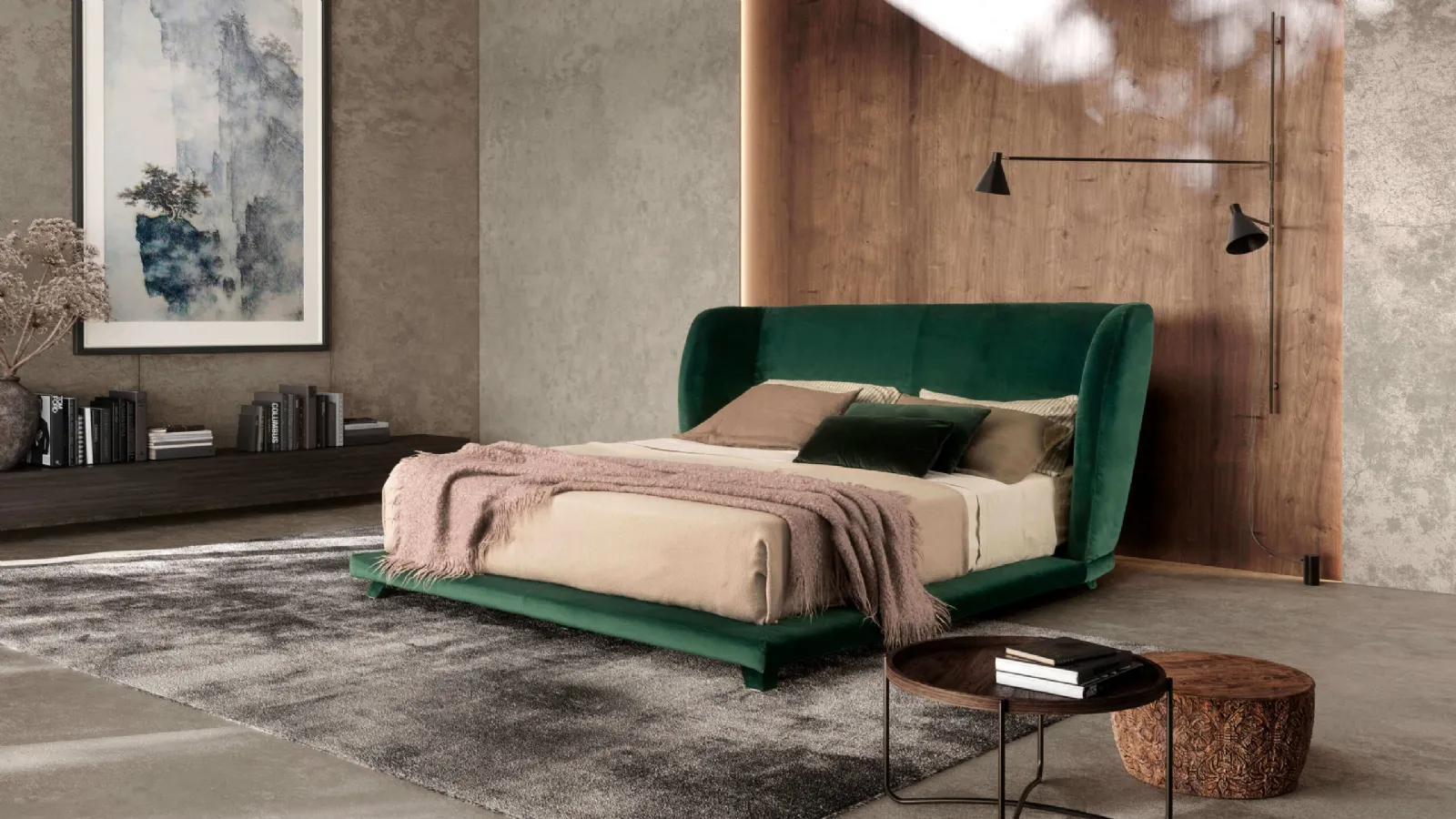 Letto con testiera in tessuto imbottito Criss Cross di Valentini